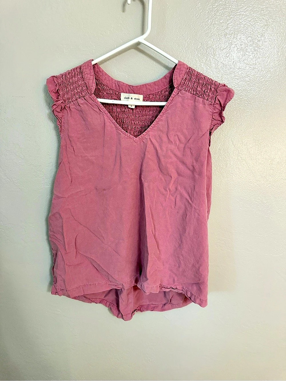 cloth & stone Tencel Smocked Ruffle Sleeve Top Women's Short Sleeve Blouse